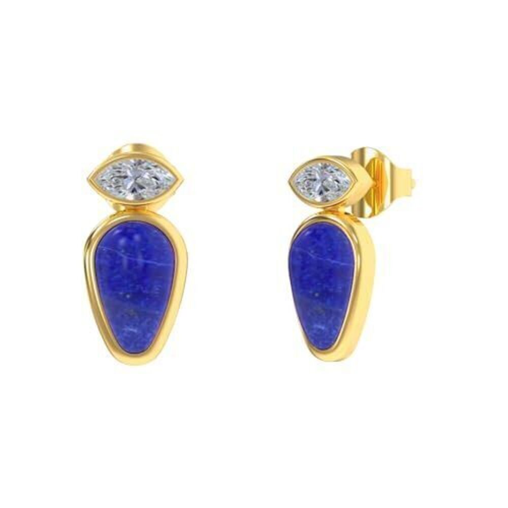 8742 Lapis Lazuli Stud Earrings in Pear Shape - 18K Gold Plated, Certified